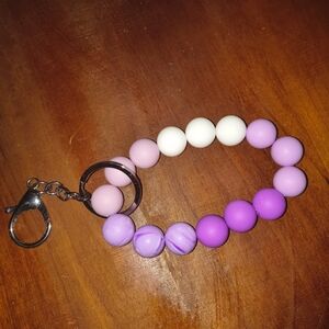 Purple and Pink Beaded Keychain Bracelet